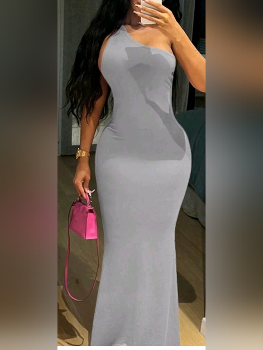SHEIN Gray One-Shoulder Maxi Bodycon Dress